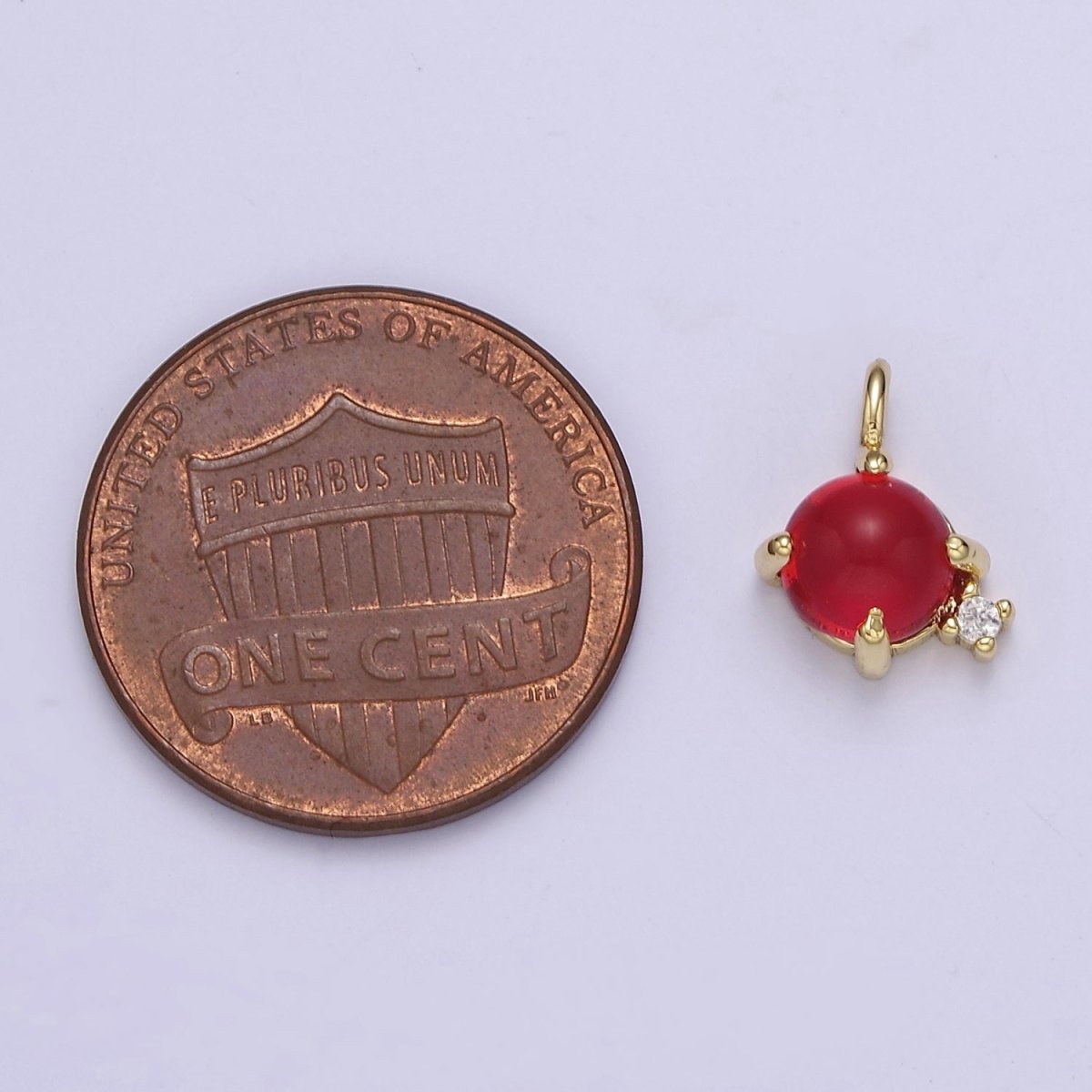 Mini Red Ball Charm with Clear Cubic Zirconia J-434 - DLUXCA