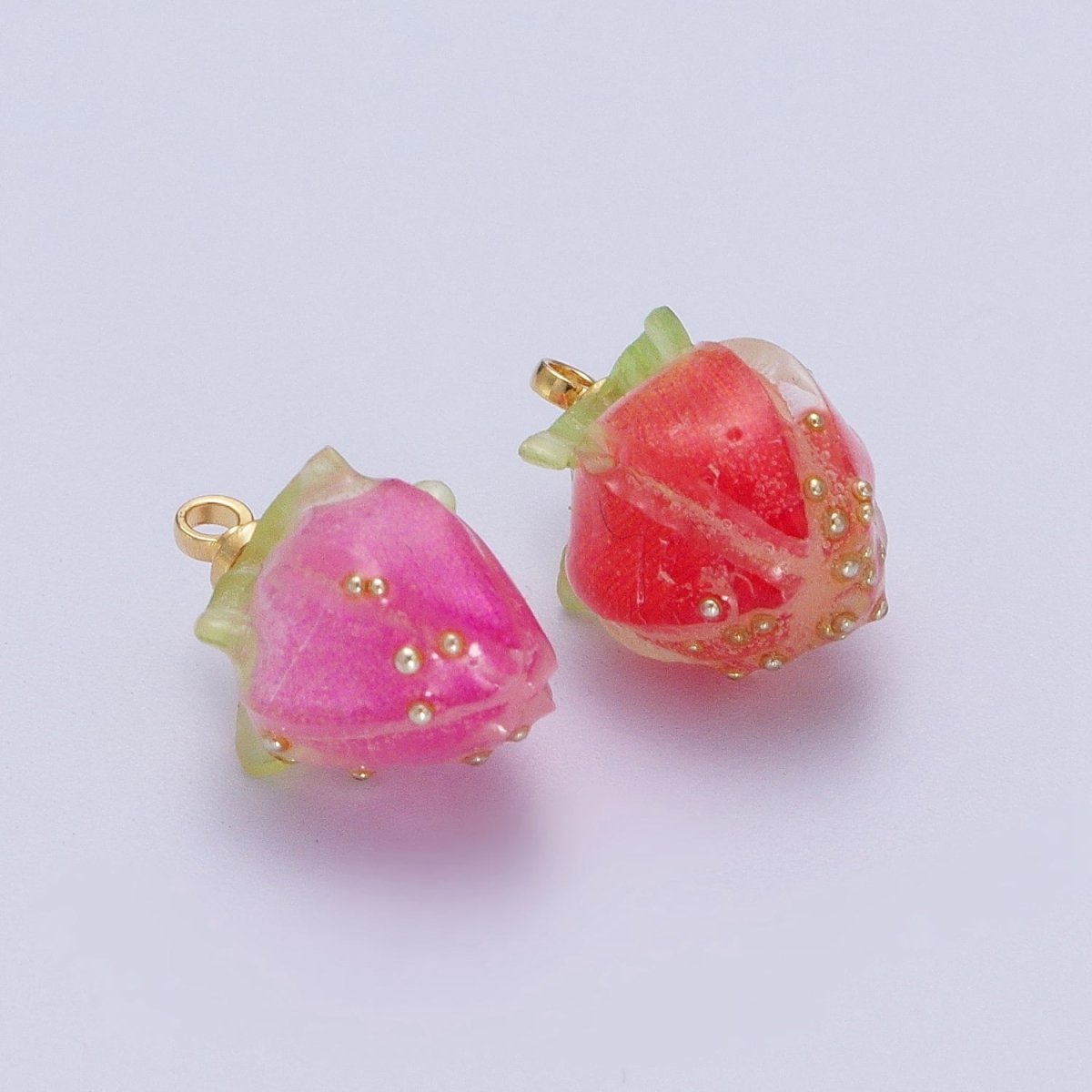 Mini Red, Pink Strawberry Fruit Gold Charm | C-770 C-771 - DLUXCA