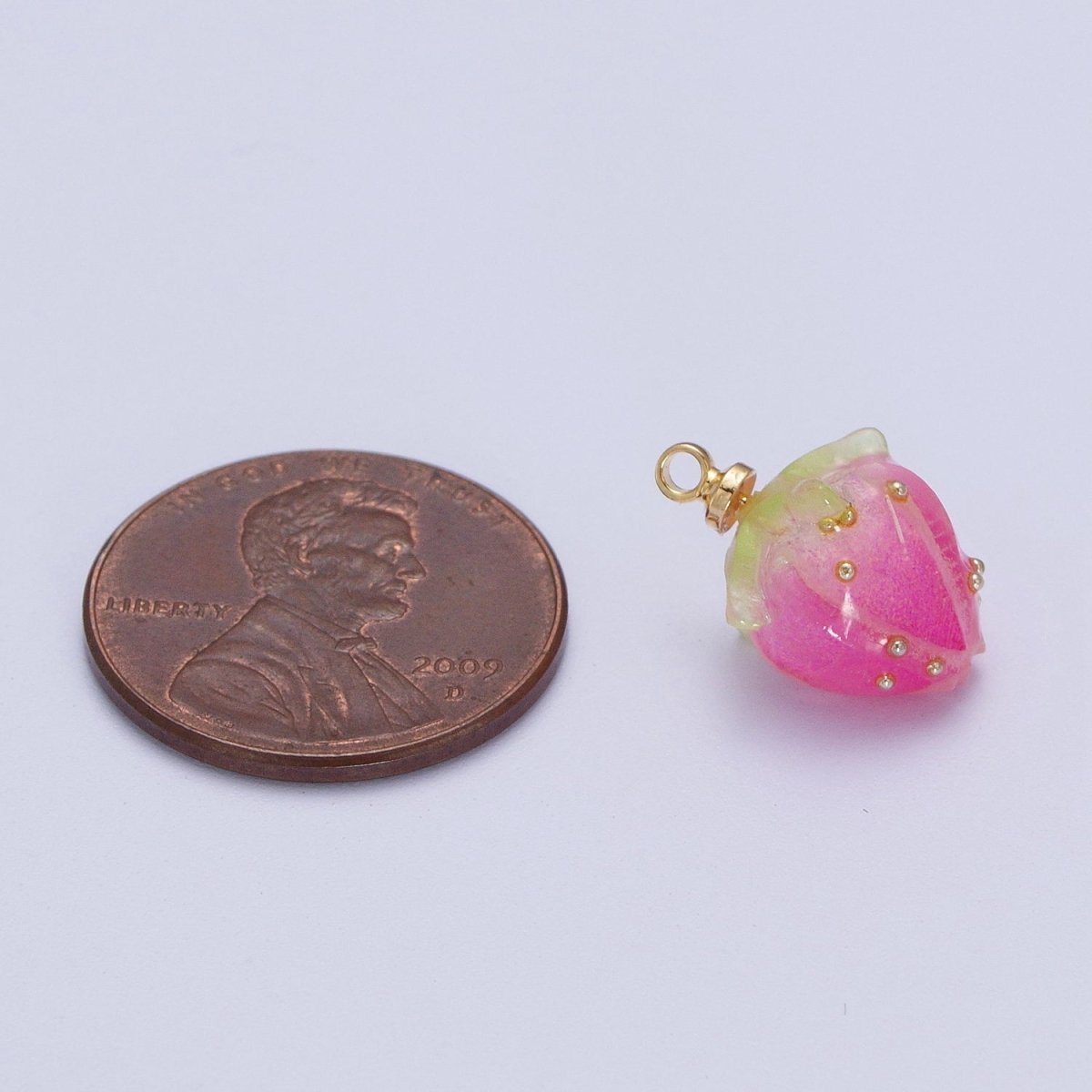 Mini Red, Pink Strawberry Fruit Gold Charm | C-770 C-771 - DLUXCA