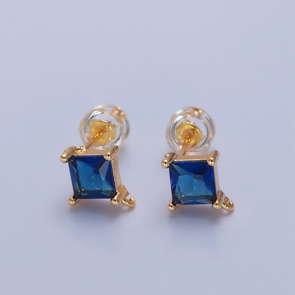 Mini Rhombus Stud Earring Pink Green Blue Clear CZ Stone with Open Link for Charm L-738 L-766 L-767 L-768 - DLUXCA