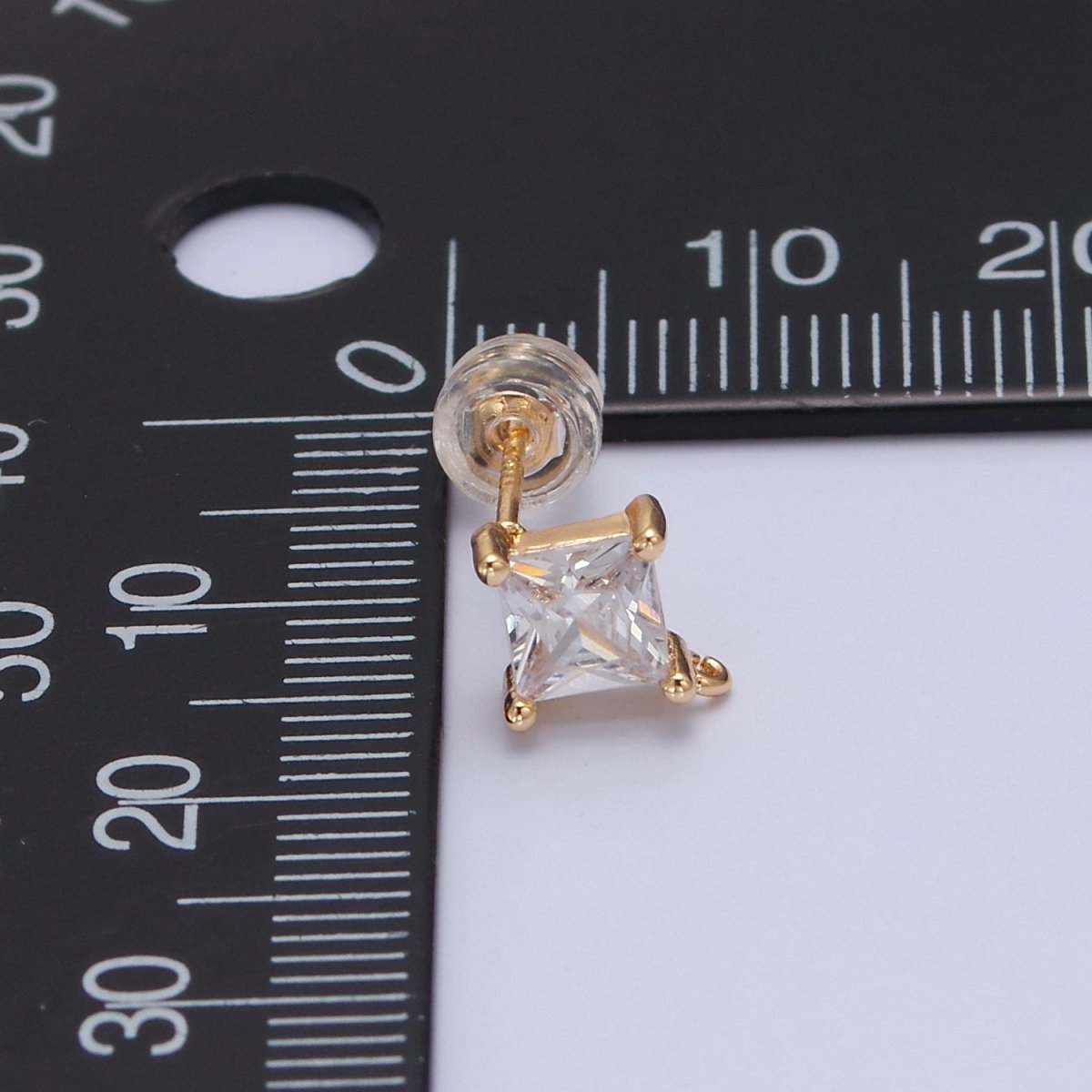 Mini Rhombus Stud Earring Pink Green Blue Clear CZ Stone with Open Link for Charm L-738 L-766 L-767 L-768 - DLUXCA