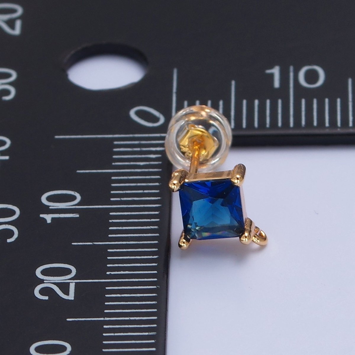 Mini Rhombus Stud Earring Pink Green Blue Clear CZ Stone with Open Link for Charm L-738 L-766 L-767 L-768 - DLUXCA