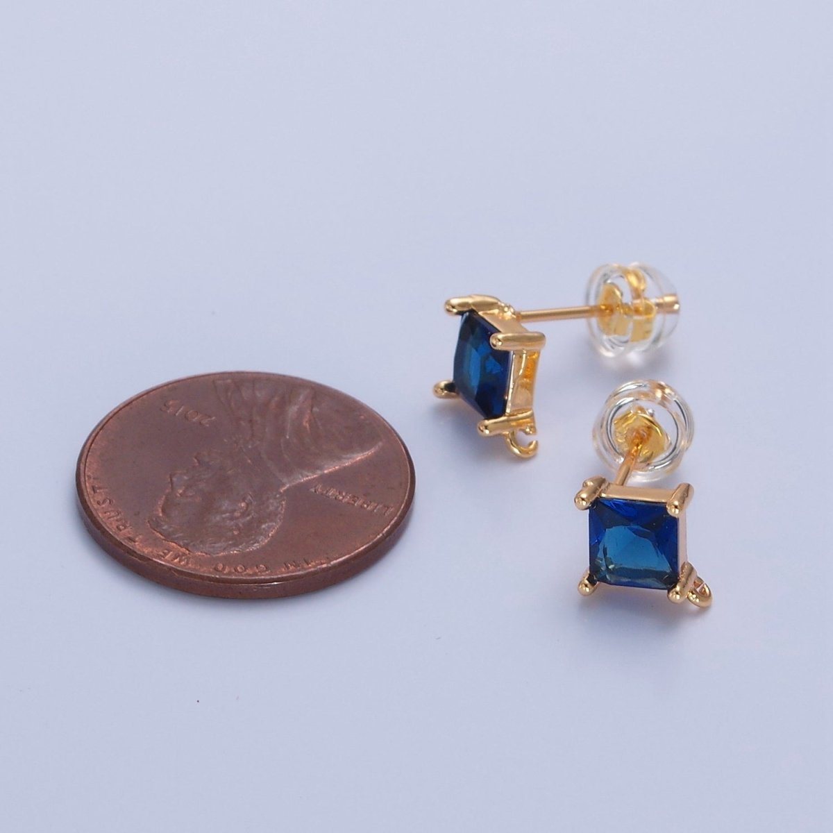 Mini Rhombus Stud Earring Pink Green Blue Clear CZ Stone with Open Link for Charm L-738 L-766 L-767 L-768 - DLUXCA