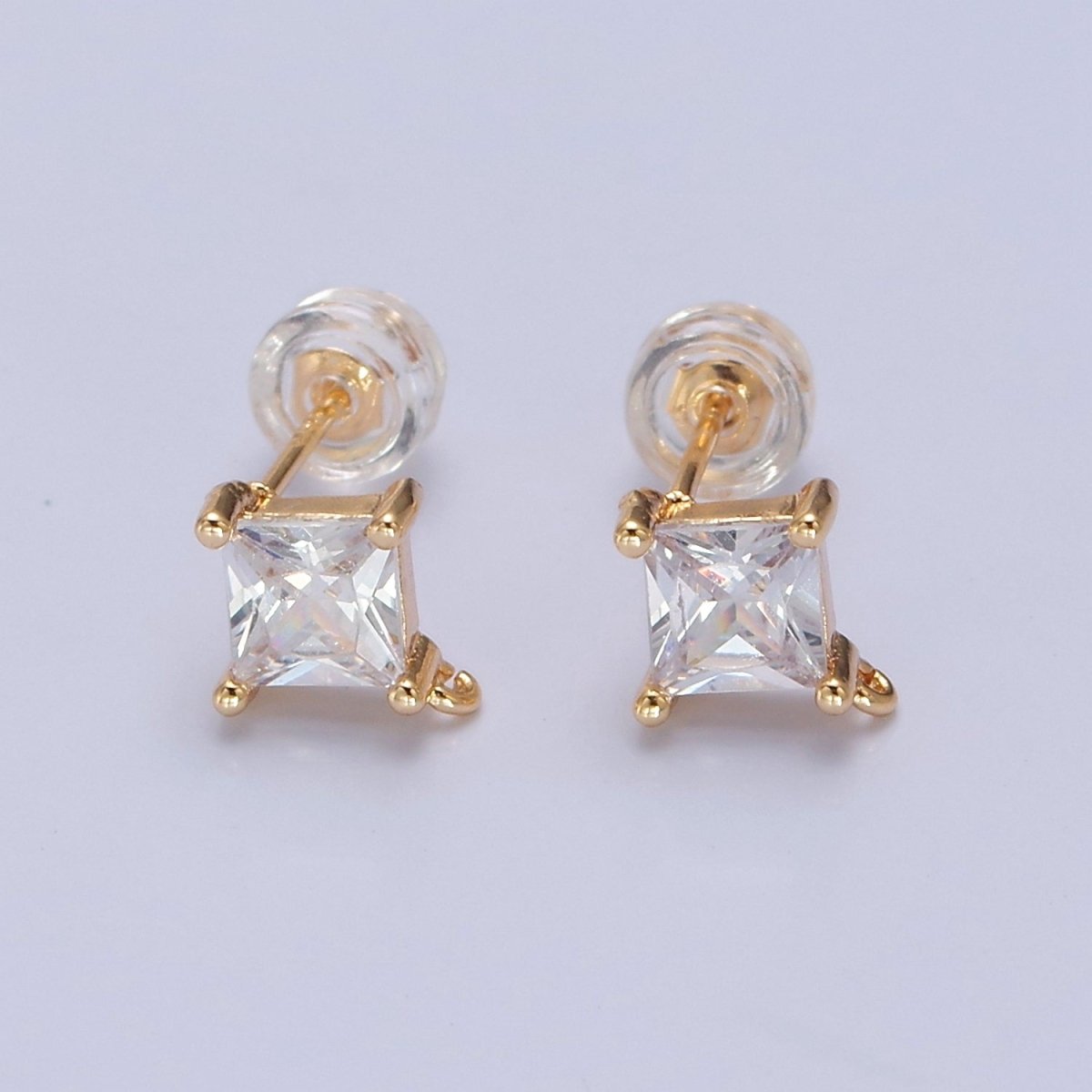 Mini Rhombus Stud Earring Pink Green Blue Clear CZ Stone with Open Link for Charm L-738 L-766 L-767 L-768 - DLUXCA