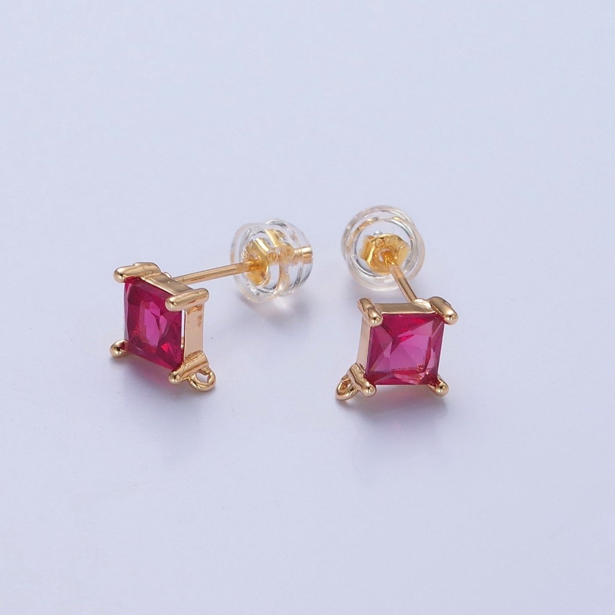 Mini Rhombus Stud Earring Pink Green Blue Clear CZ Stone with Open Link for Charm L-738 L-766 L-767 L-768 - DLUXCA