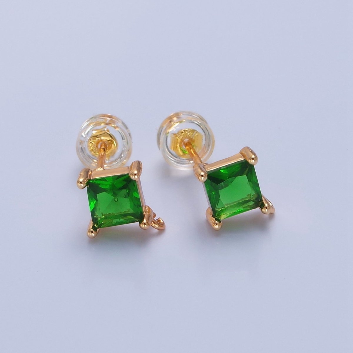 Mini Rhombus Stud Earring Pink Green Blue Clear CZ Stone with Open Link for Charm L-738 L-766 L-767 L-768 - DLUXCA