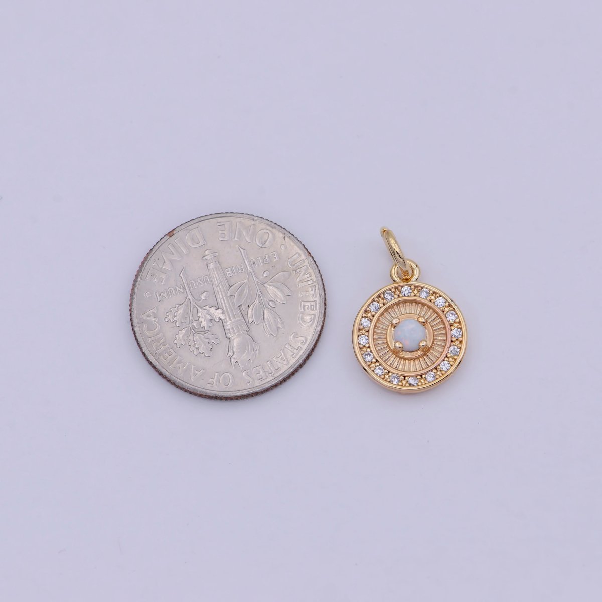 Mini Round Charm with Opal Stone 18K Gold Filled Coin Pendant for Minimalist Jewelry N-909 - DLUXCA