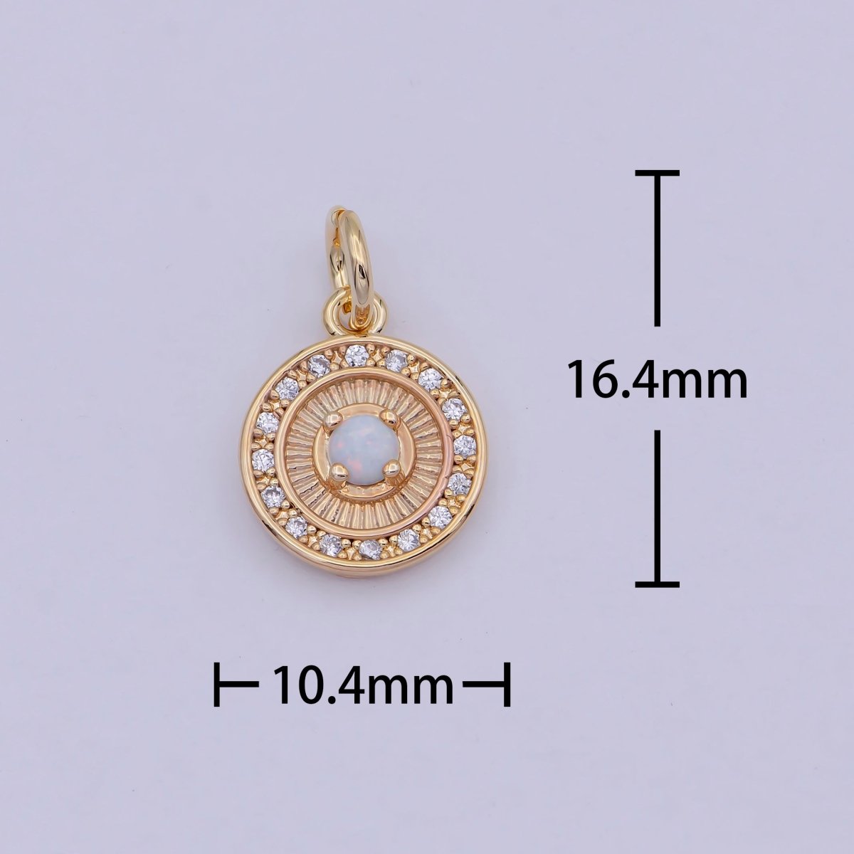 Mini Round Charm with Opal Stone 18K Gold Filled Coin Pendant for Minimalist Jewelry N-909 - DLUXCA