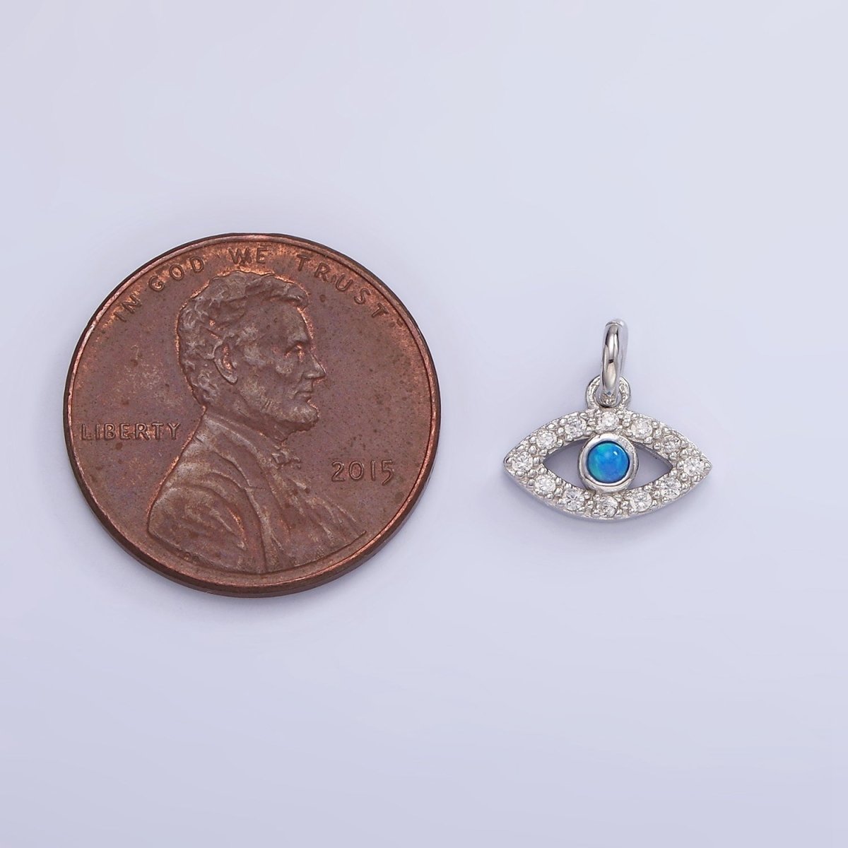 Mini S925 Sterling Silver Evil Eye Charm with Clear Opal Stone | SL-476 - DLUXCA