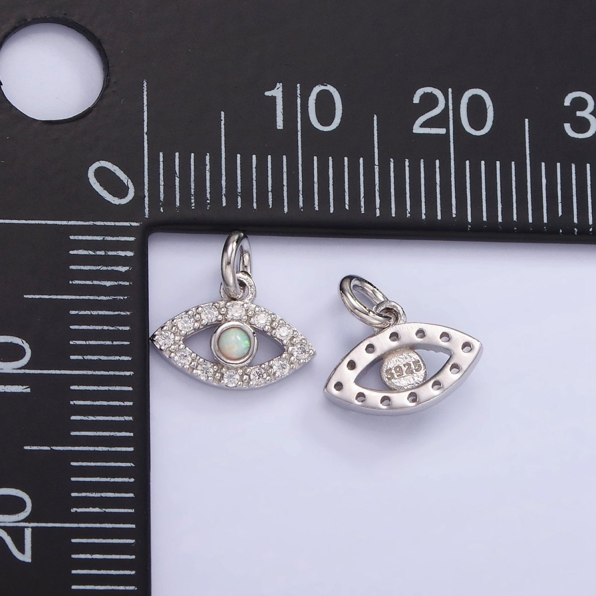 Mini S925 Sterling Silver Evil Eye Charm with Clear Opal Stone | SL-476 - DLUXCA