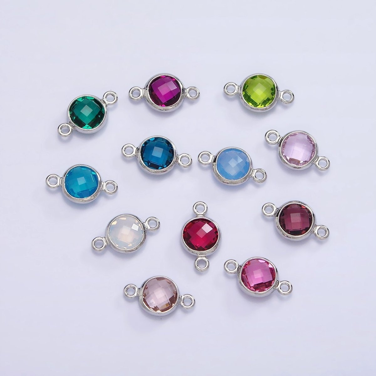 Mini Silver Cubic Zirconia Link Connector Color Faceted Crystal Charm Connector Birthstone Link Connector G-730~G-741 - DLUXCA