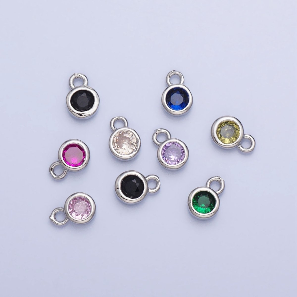 Mini Silver Full Brilliant Cut Cubic Zirconia Bezel Cut Charm Pendant for add on charm AC432 AC433 AC434 AC435 - DLUXCA