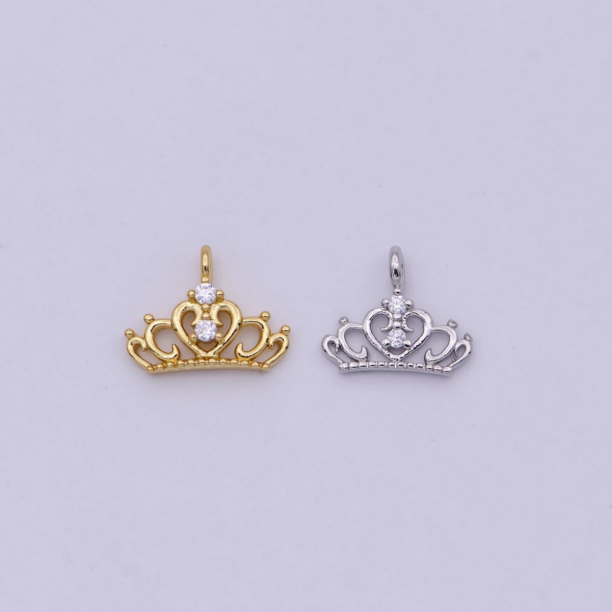 Mini Silver Princess Tiara Charm - Gold Princess Crown Charm for Necklace or Bracelet Component N-449 N-450 - DLUXCA