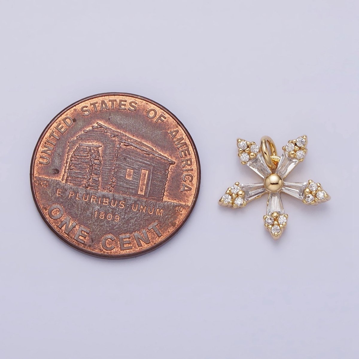 Mini Snow Flake Charm Clear Baguette Winter Pendant Jewelry Inspired in gold, silver AC506 AC507 - DLUXCA