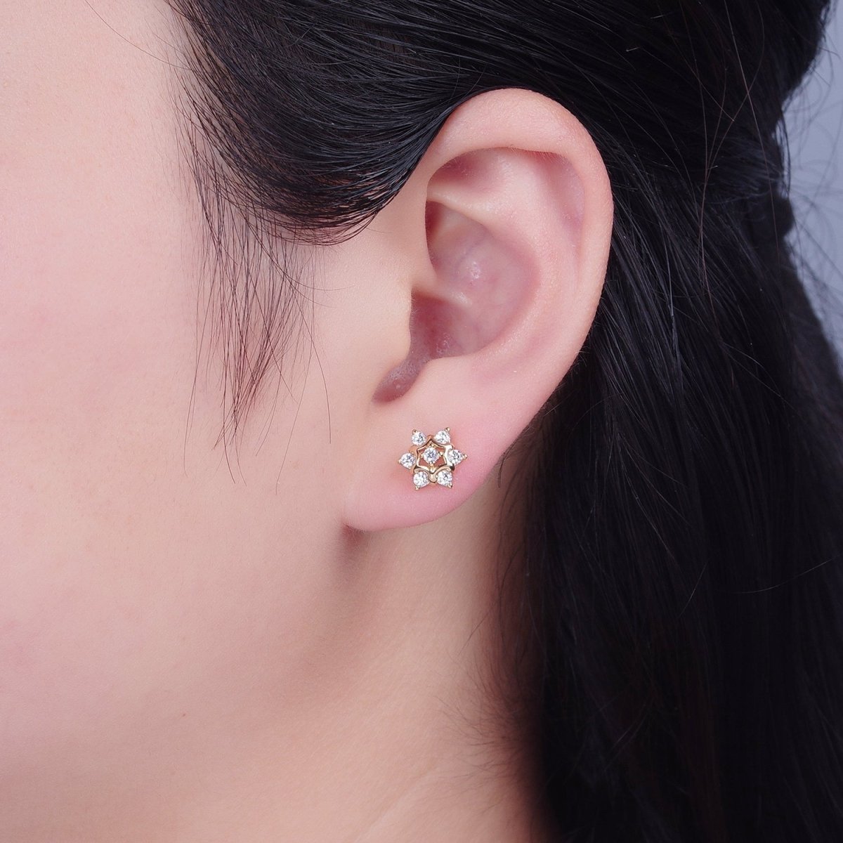 Mini Snow Flake Stud Earring T-462 - DLUXCA