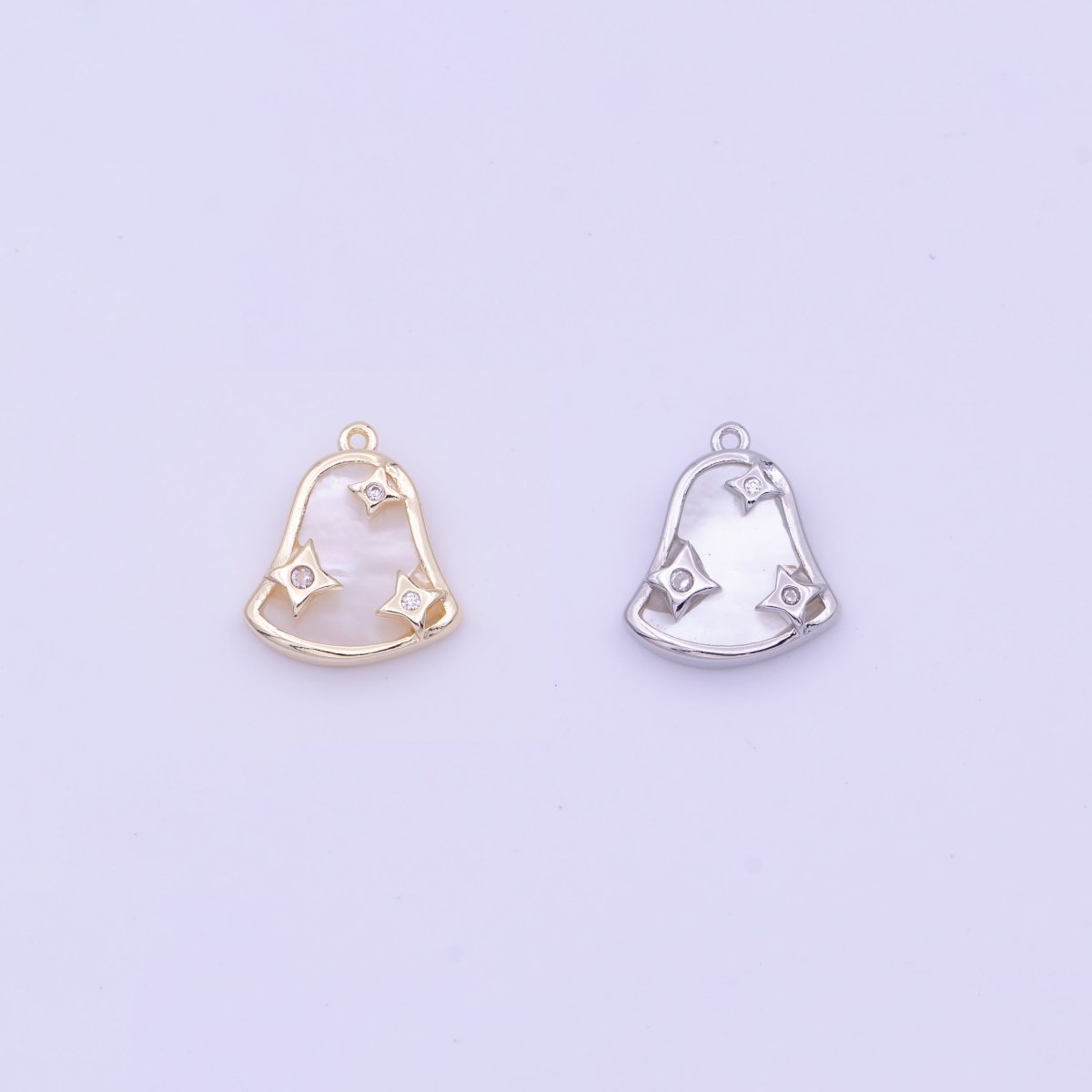 Mini Sparkly Bell Shell Pearl CZ Charm in Gold & Silver | D-509 D-552 - DLUXCA