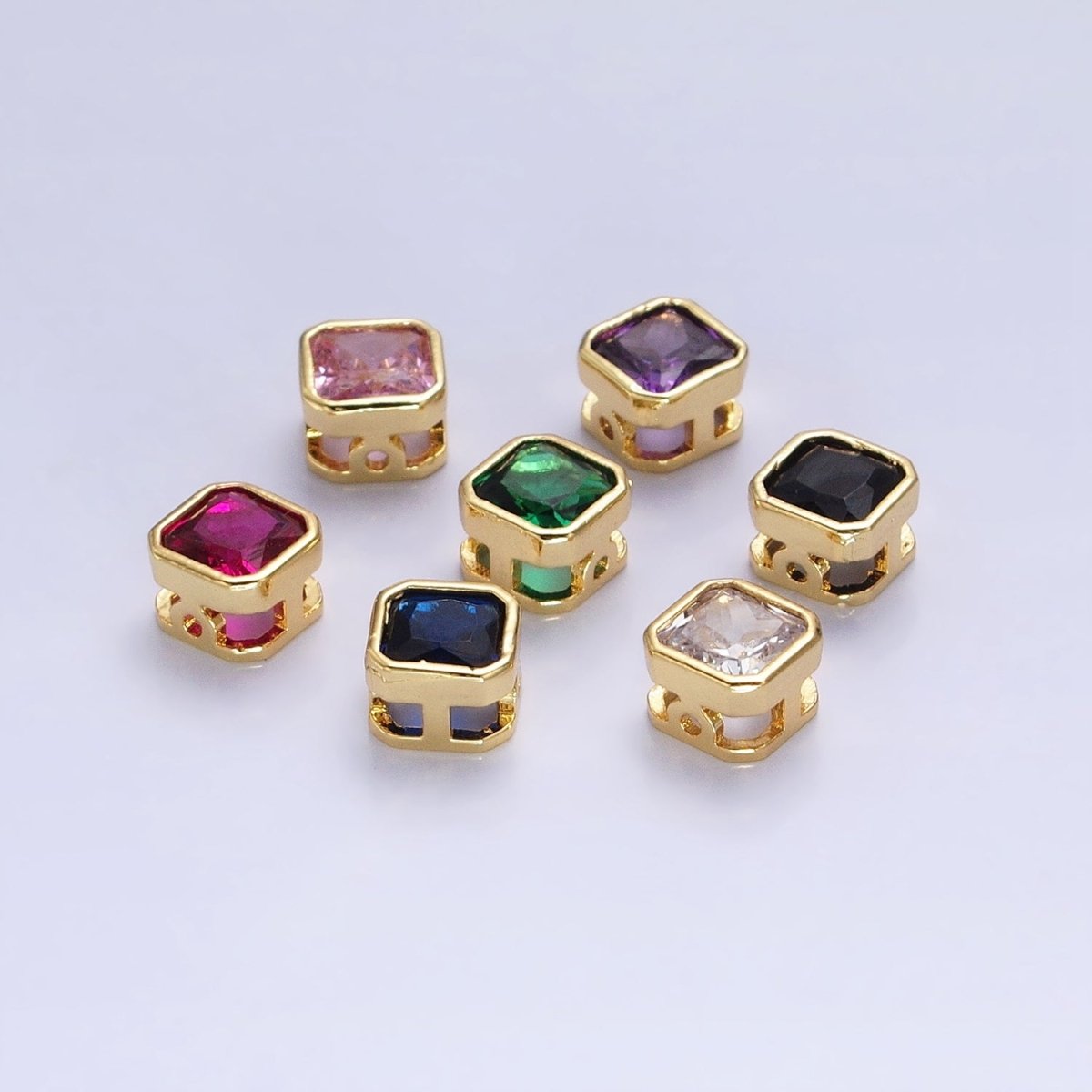 Mini Square Bead Spacer CZ Micro Pave Geometric Spacer Bead Connector Charm B-351 B-368 B-371 B-424 B-426 B-430 B-433 - DLUXCA