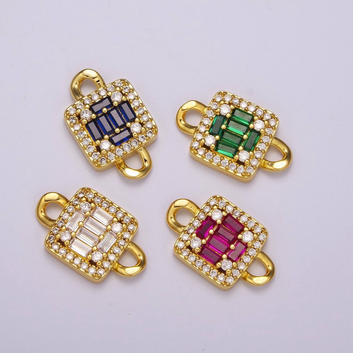 Mini Square Charm Connector 14k Gold Filled Link Connector Micro Pave CZ Connector for Bracelet Necklace Earring Supply N-057 - N-060 - DLUXCA