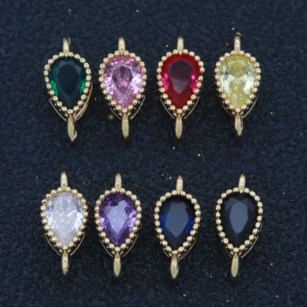 Mini Tear Drop Charm Connector Cubic Geometric Cz Colorful Link Connector for Necklace Bracelet Earring Supply N-041 - N-048 - DLUXCA
