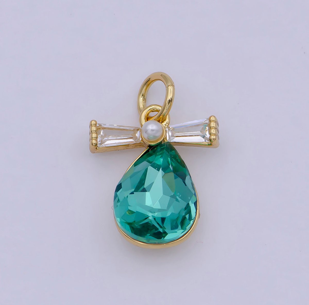 Mini Tear Drop Green CZ Stone for Add on Charm Necklace Earring Bracelet Component N-914 - DLUXCA