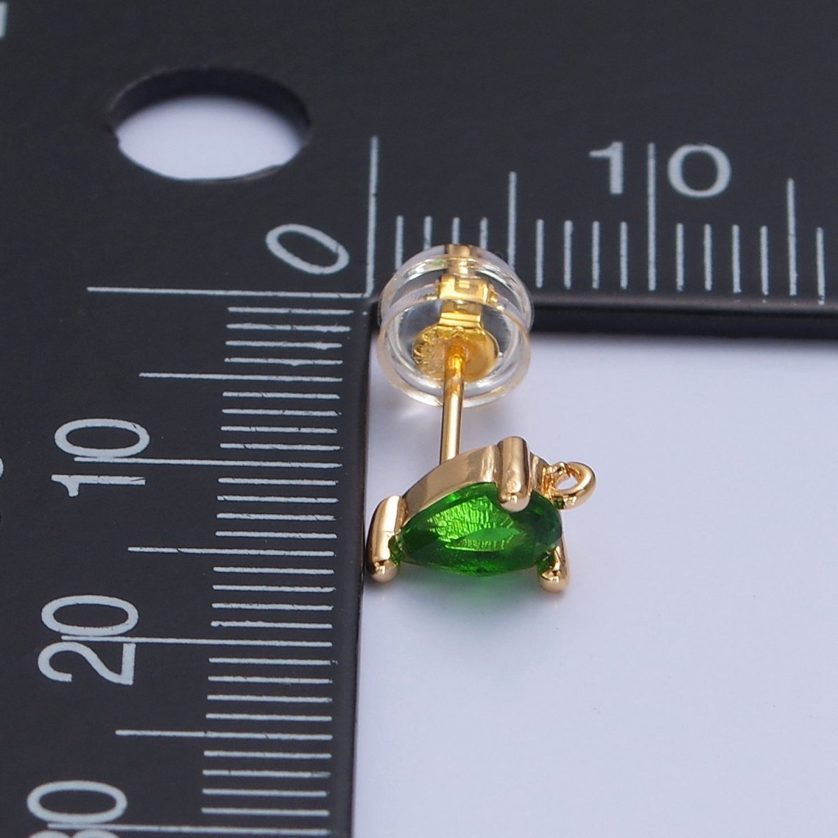 Mini Tear Drop Stud Earring Green Pink Blue Clear CZ Stone with Open Link for Charm L-736 L-737 L-772 L-773 - DLUXCA