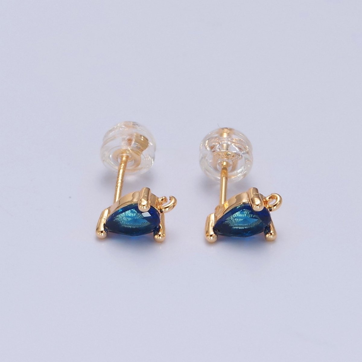 Mini Tear Drop Stud Earring Green Pink Blue Clear CZ Stone with Open Link for Charm L-736 L-737 L-772 L-773 - DLUXCA