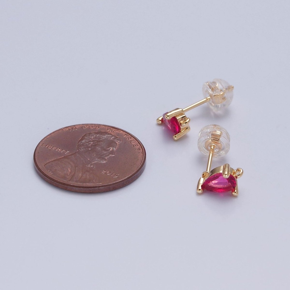 Mini Tear Drop Stud Earring Green Pink Blue Clear CZ Stone with Open Link for Charm L-736 L-737 L-772 L-773 - DLUXCA