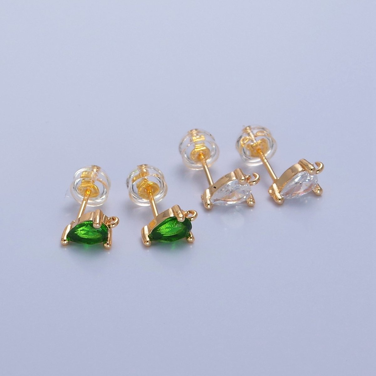 Mini Tear Drop Stud Earring Green Pink Blue Clear CZ Stone with Open Link for Charm L-736 L-737 L-772 L-773 - DLUXCA