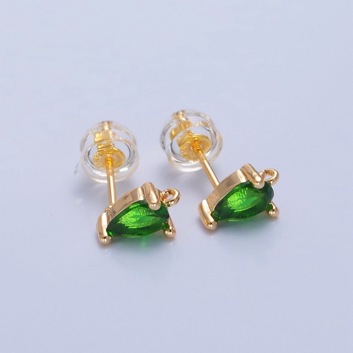Mini Tear Drop Stud Earring Green Pink Blue Clear CZ Stone with Open Link for Charm L-736 L-737 L-772 L-773 - DLUXCA