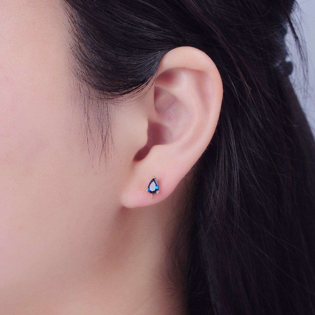 Mini Tear Drop Stud Earring Green Pink Blue Clear CZ Stone with Open Link for Charm L-736 L-737 L-772 L-773 - DLUXCA