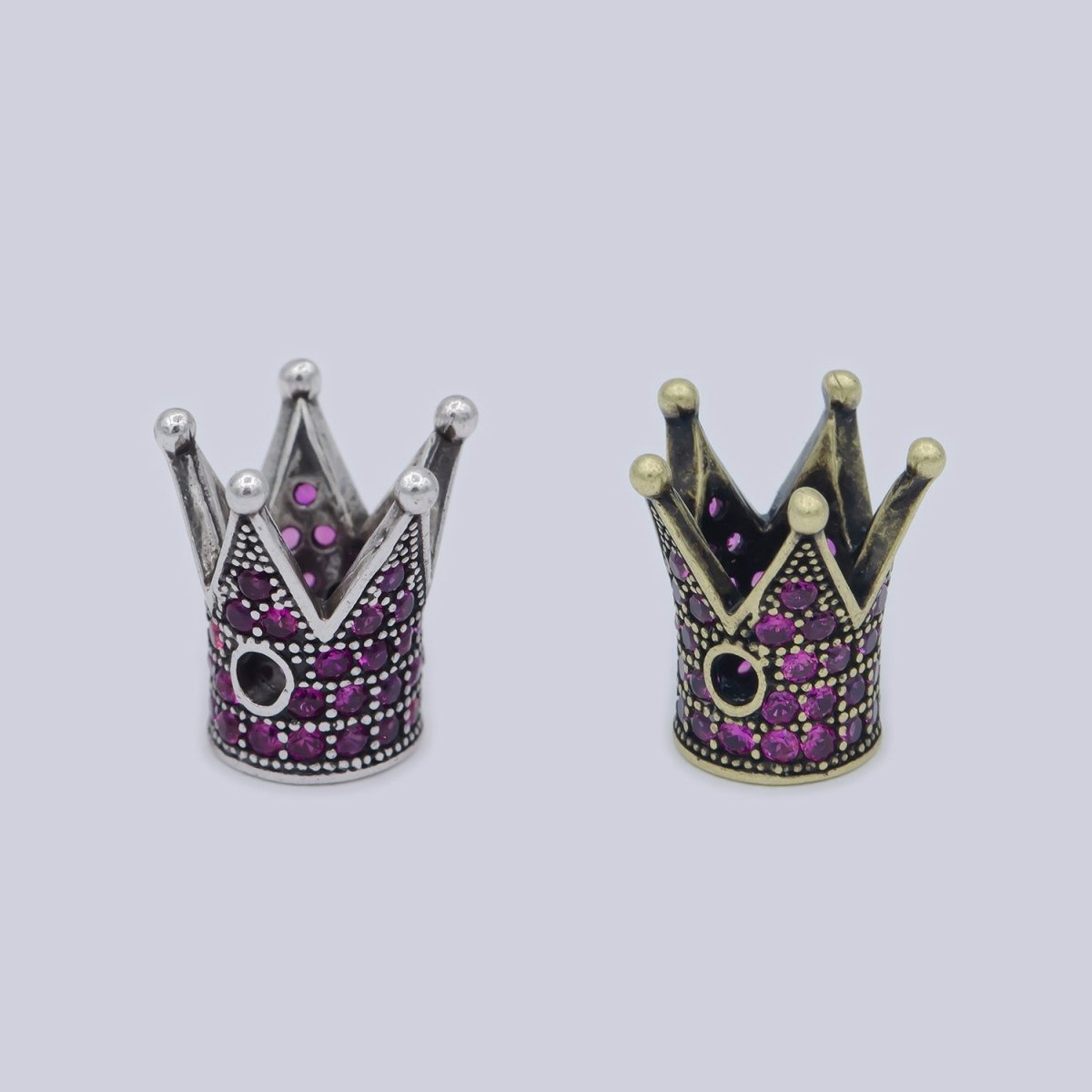 Mini Tiny Emperor Crown Beads CZ Pink Crystal Small Simple King Queen Crown Model Jewelry Making Beads B-577, B-578 - DLUXCA