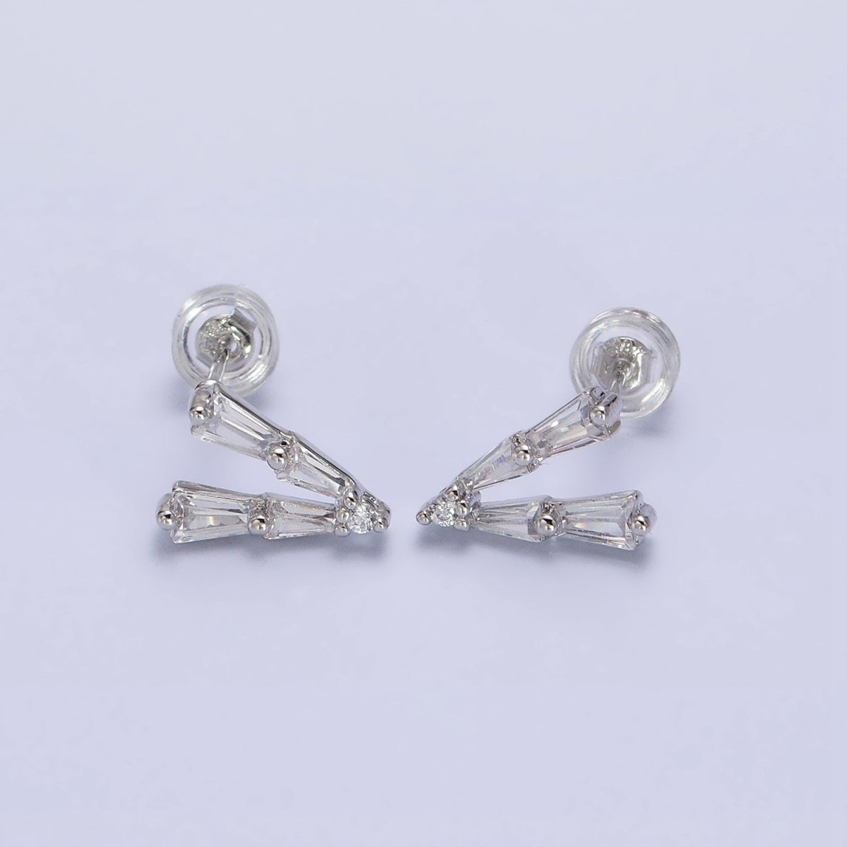 Mini V shaped Baguette Stud Earring in Gold Silver AB593 AB962 - DLUXCA