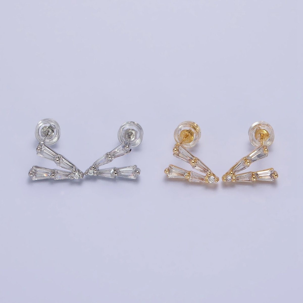Mini V shaped Baguette Stud Earring in Gold Silver AB593 AB962 - DLUXCA