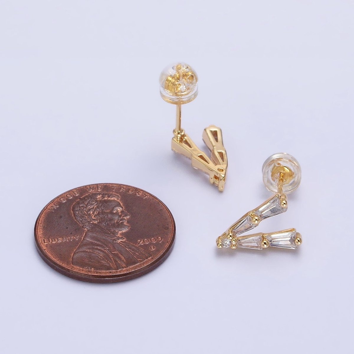 Mini V shaped Baguette Stud Earring in Gold Silver AB593 AB962 - DLUXCA