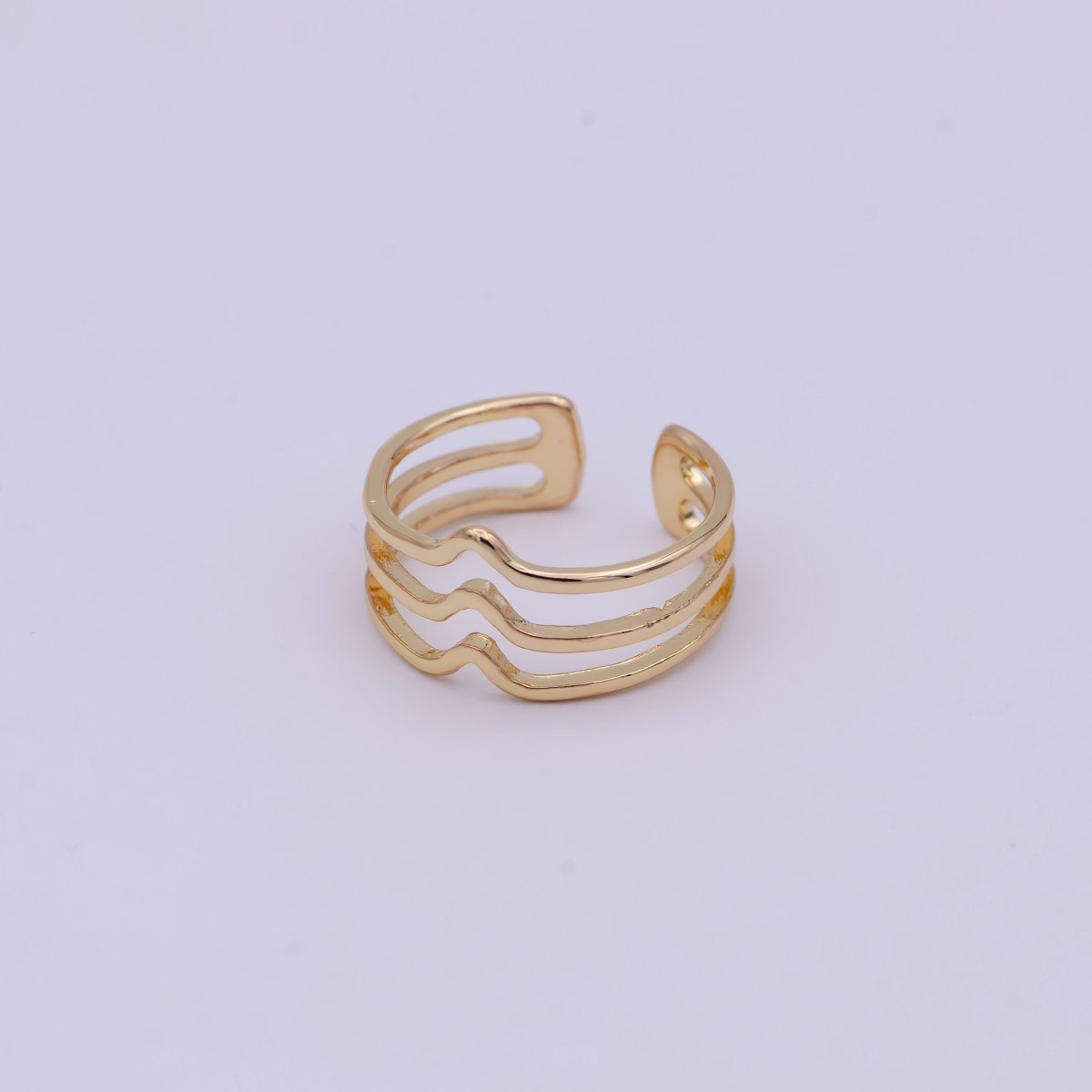 Minimalist 16K Gold Filled Geometric Statement Adjustable Stacking Ring Chevron Ring | U-392 - DLUXCA