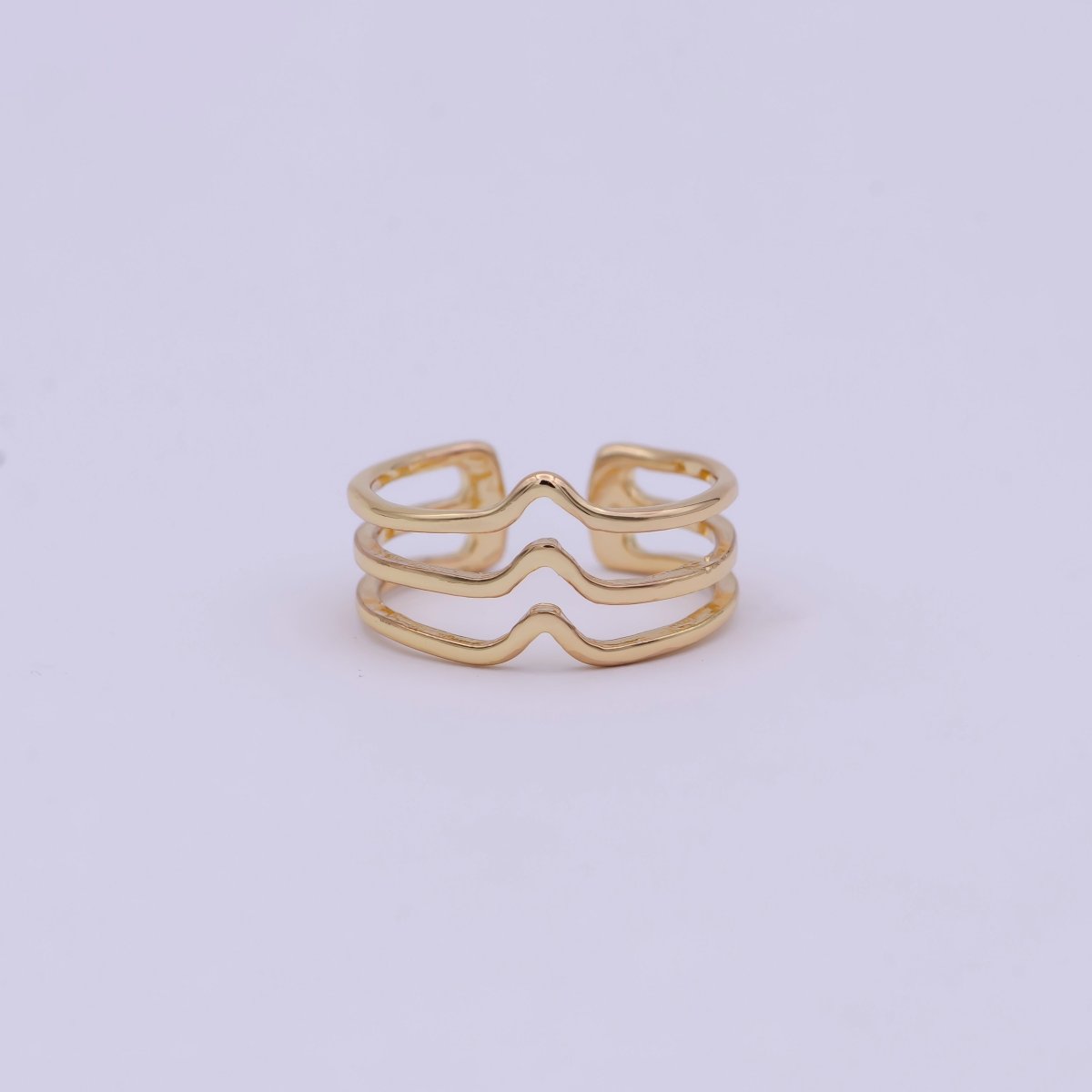 Minimalist 16K Gold Filled Geometric Statement Adjustable Stacking Ring Chevron Ring | U-392 - DLUXCA