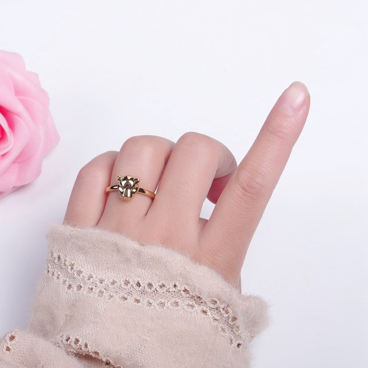 Minimalist 24K Gold Filled Jungle Panther Ring in Gold & Silver O-796 O-797 - DLUXCA