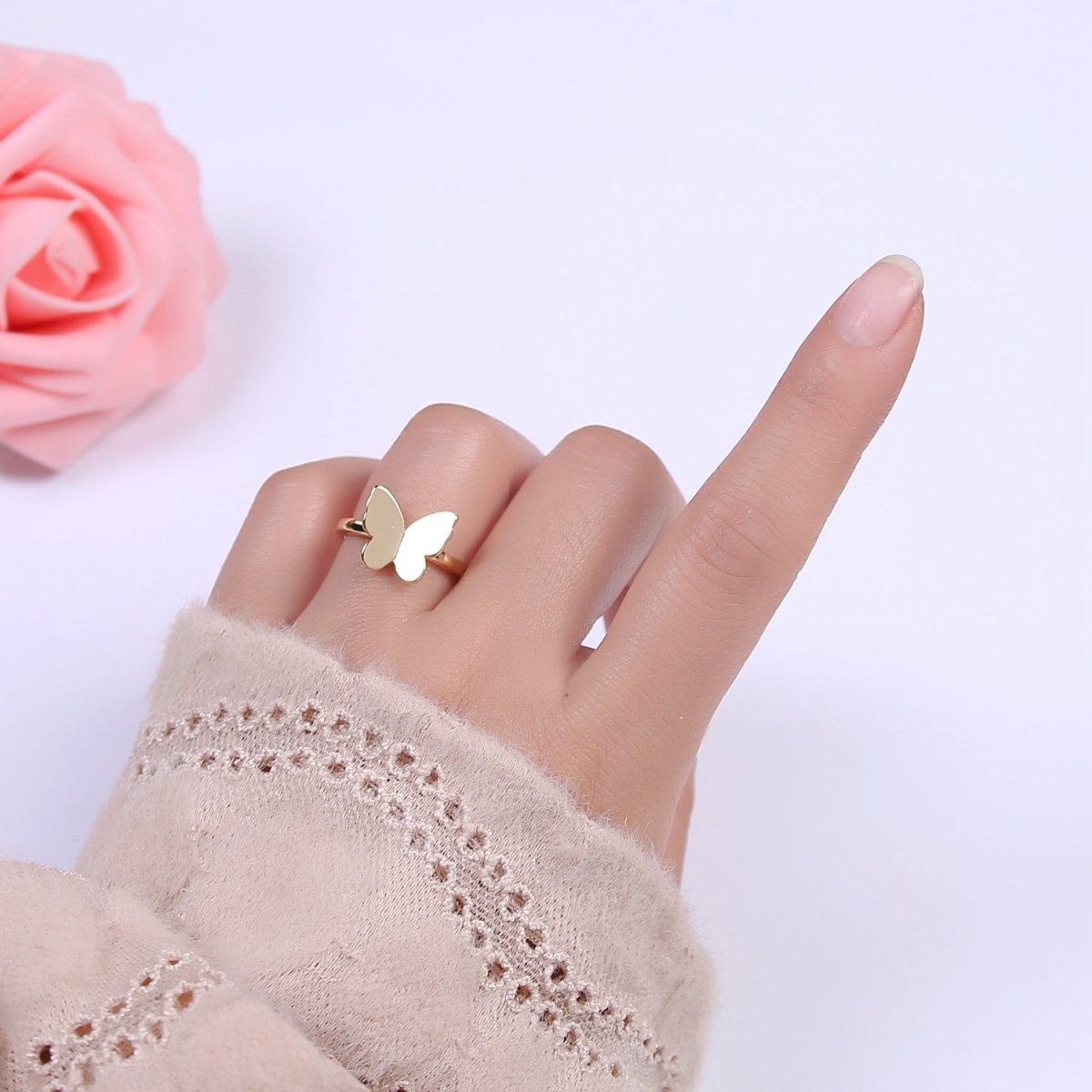 Minimalist 24K Gold Filled Mariposa Butterfly Open Adjustable Ring in Gold & Silver U-446 U-447 - DLUXCA