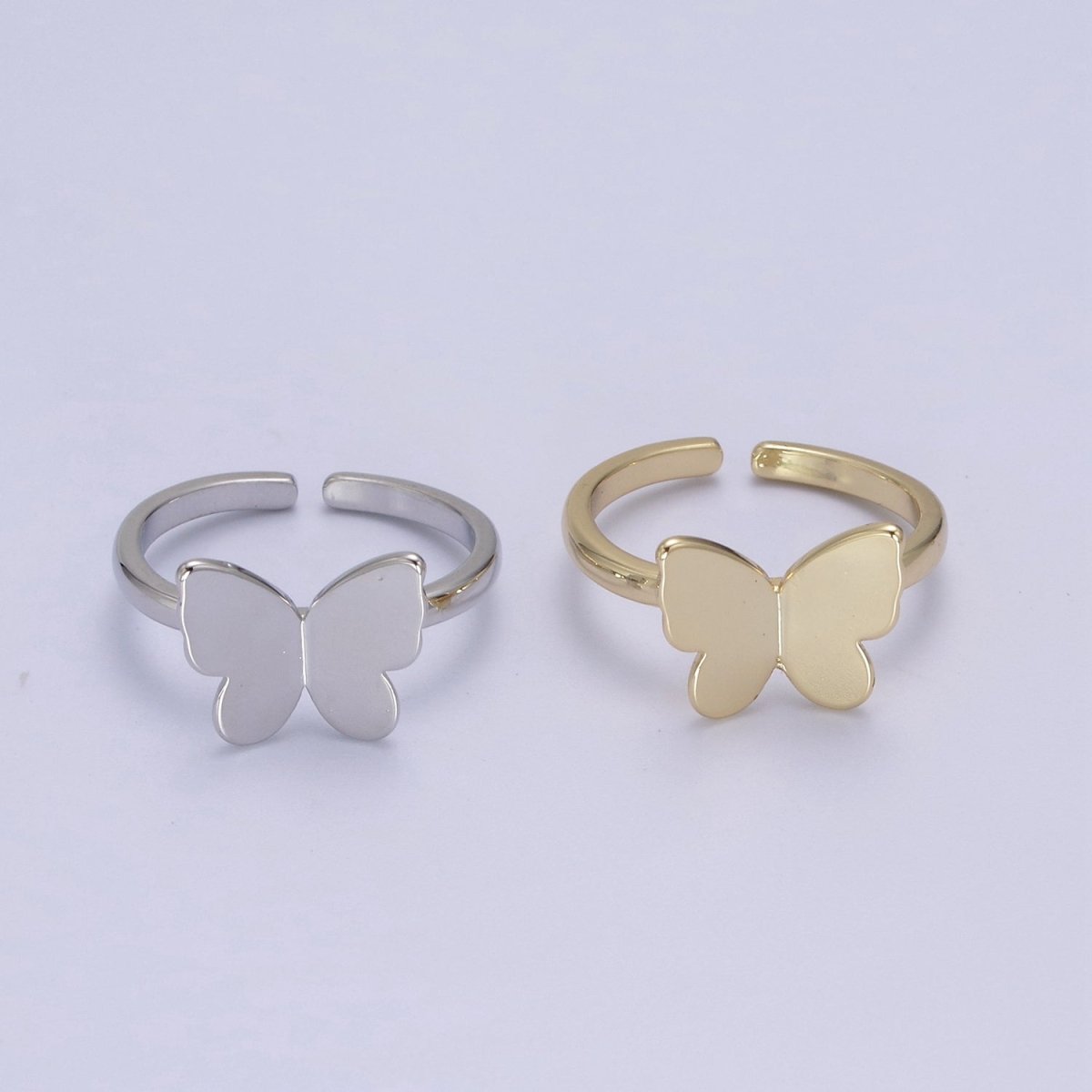 Minimalist 24K Gold Filled Mariposa Butterfly Open Adjustable Ring in Gold & Silver U-446 U-447 - DLUXCA