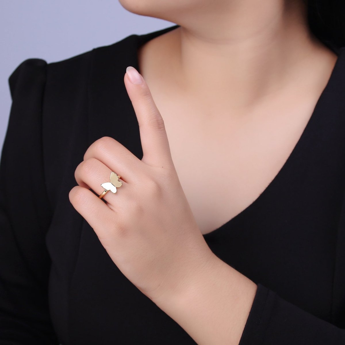 Minimalist 24K Gold Filled Mariposa Butterfly Open Adjustable Ring in Gold & Silver U-446 U-447 - DLUXCA