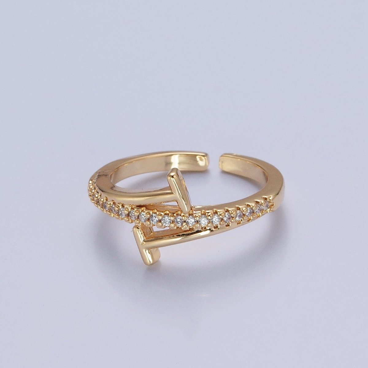 Minimalist 24K Gold Filled Micro Pave CZ Open T Ring in Silver & Gold O-2285 O-2286 - DLUXCA