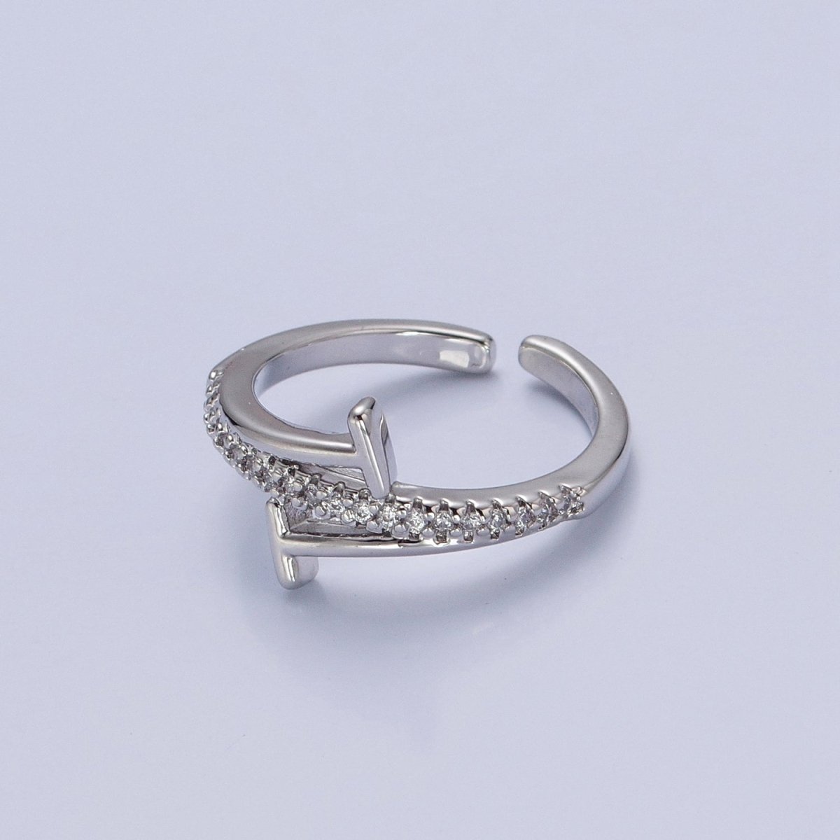 Minimalist 24K Gold Filled Micro Pave CZ Open T Ring in Silver & Gold O-2285 O-2286 - DLUXCA