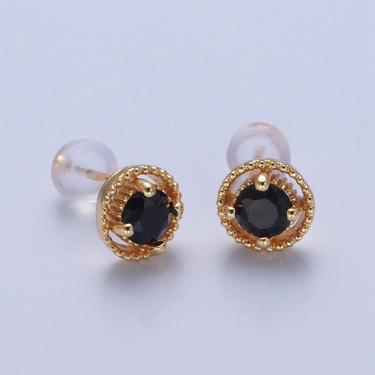 Minimalist 24K Gold Filled Multicolor Round Cubic Zirconia Stud Earrings, V423-V31 - DLUXCA