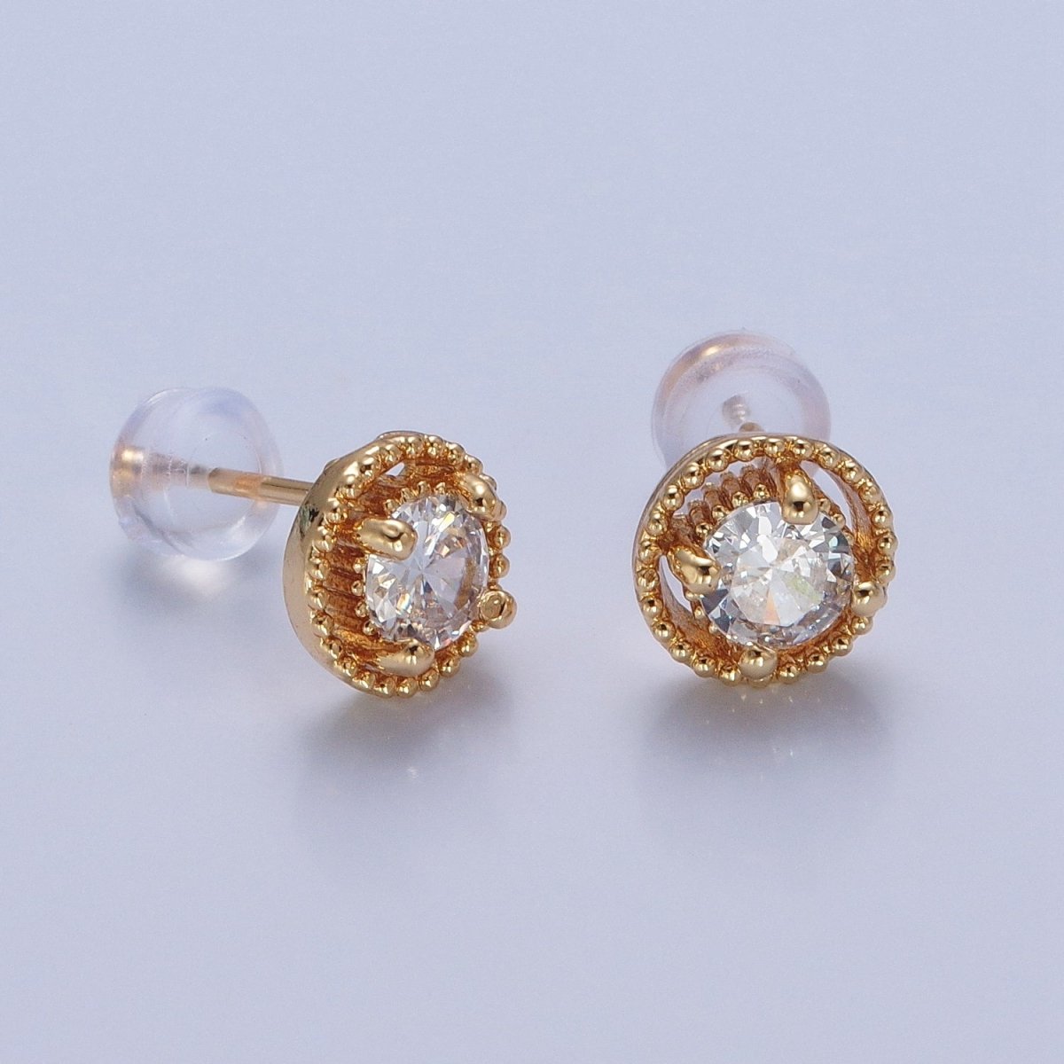 Minimalist 24K Gold Filled Multicolor Round Cubic Zirconia Stud Earrings, V423-V31 - DLUXCA
