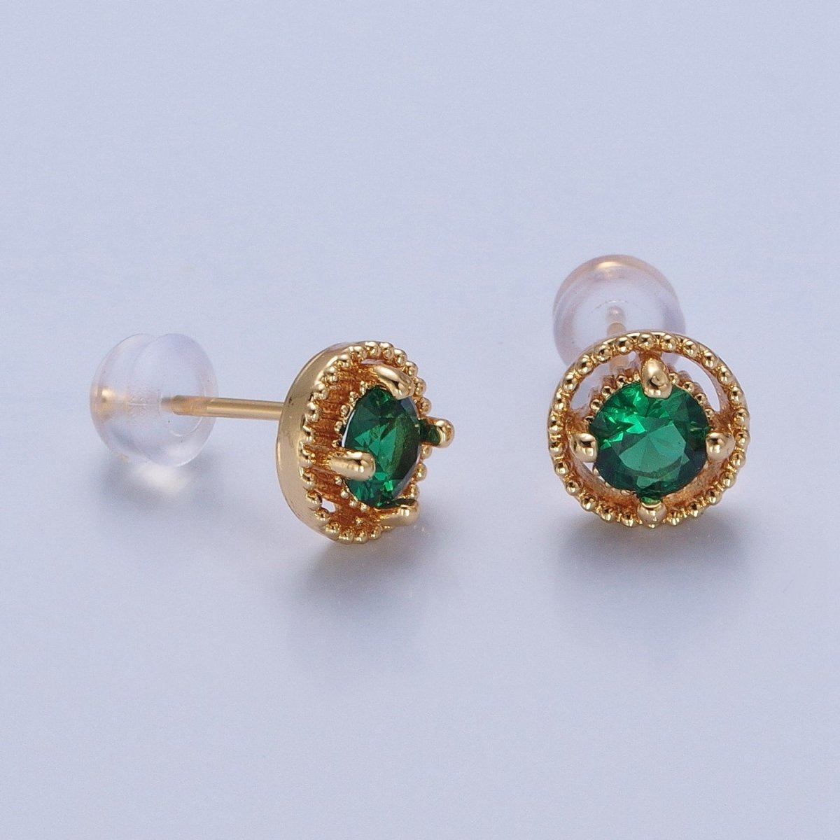 Minimalist 24K Gold Filled Multicolor Round Cubic Zirconia Stud Earrings, V423-V31 - DLUXCA