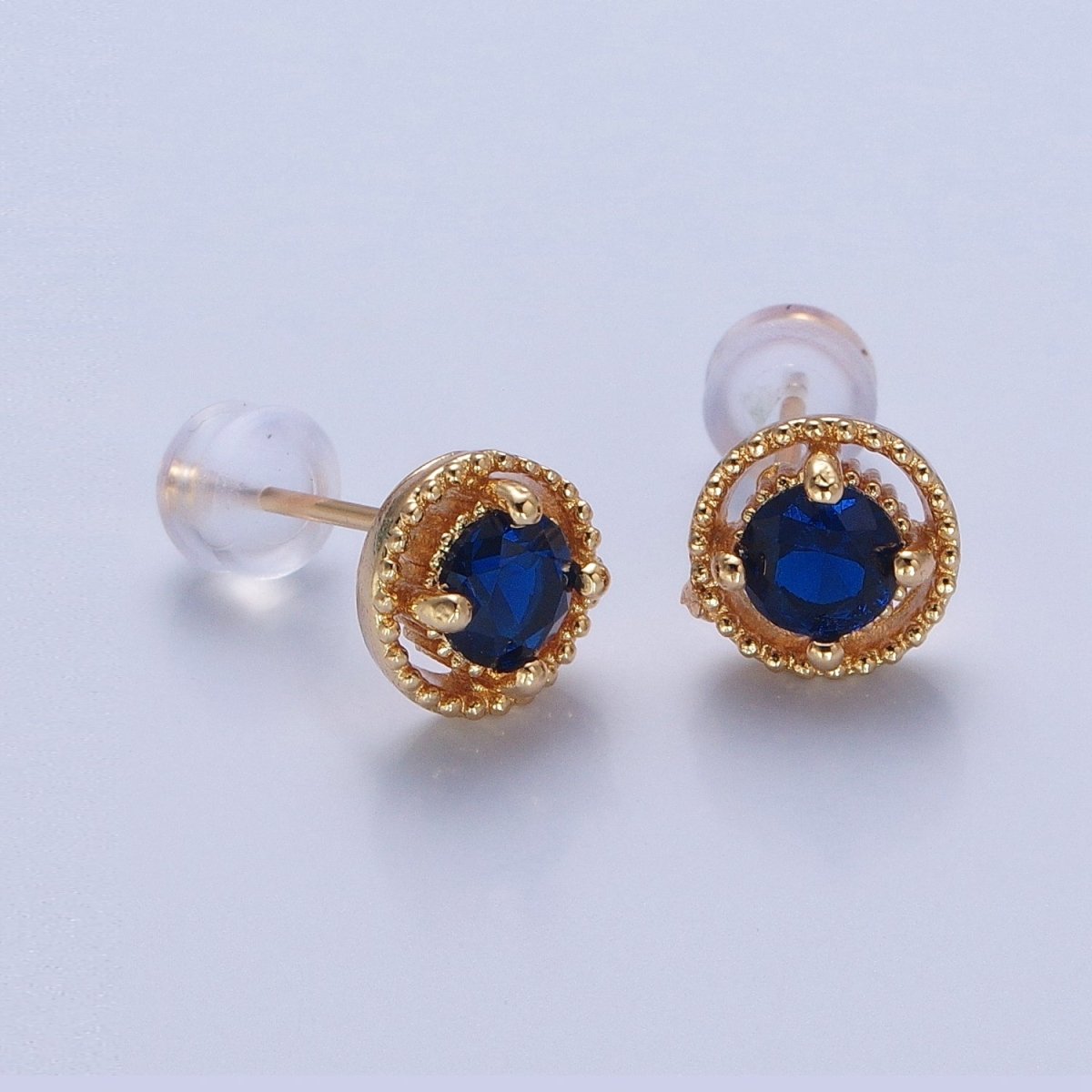 Minimalist 24K Gold Filled Multicolor Round Cubic Zirconia Stud Earrings, V423-V31 - DLUXCA