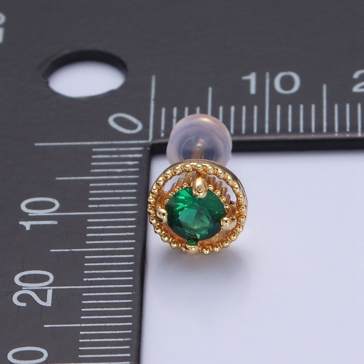 Minimalist 24K Gold Filled Multicolor Round Cubic Zirconia Stud Earrings, V423-V31 - DLUXCA