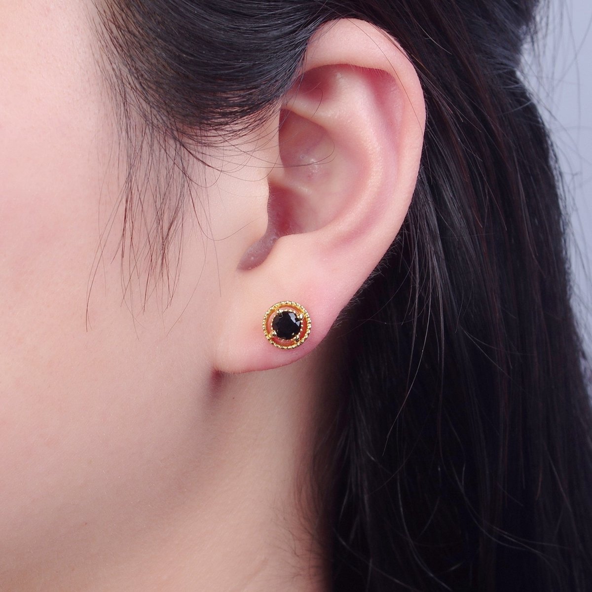 Minimalist 24K Gold Filled Multicolor Round Cubic Zirconia Stud Earrings, V423-V31 - DLUXCA