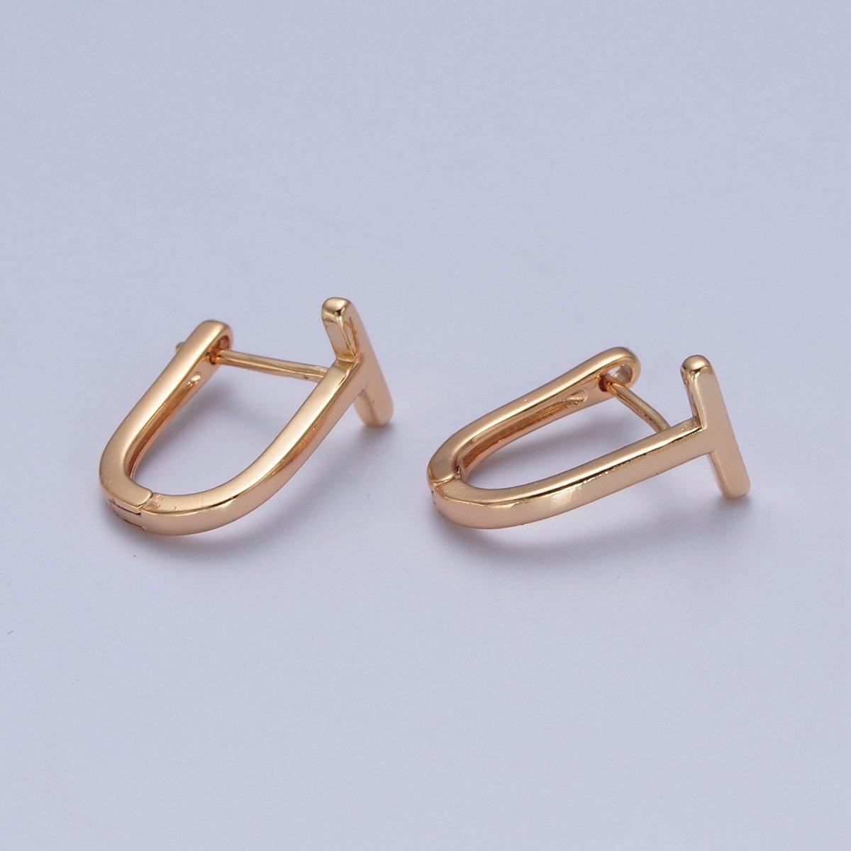 Minimalist 24K Gold Filled T Bar U Shaped Huggie Hoop Earrings P-420 - DLUXCA