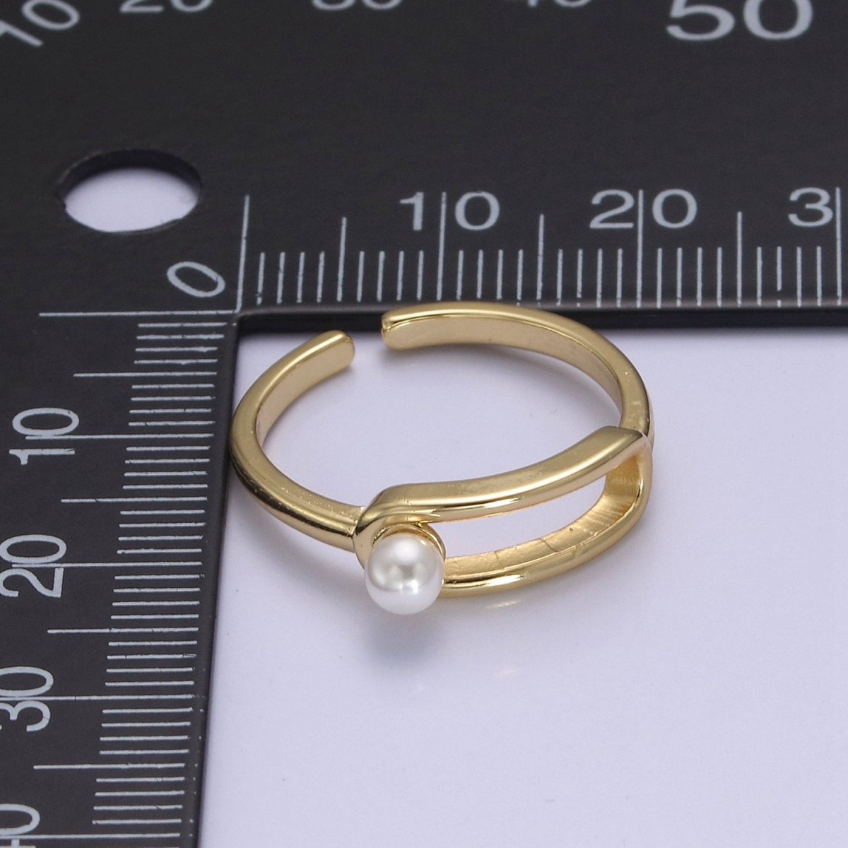 Minimalist 24K Gold Filled White Pearl Ring, Double Belt Buckle Adjustable Ring in Gold & Silver S-348 S-349 - DLUXCA